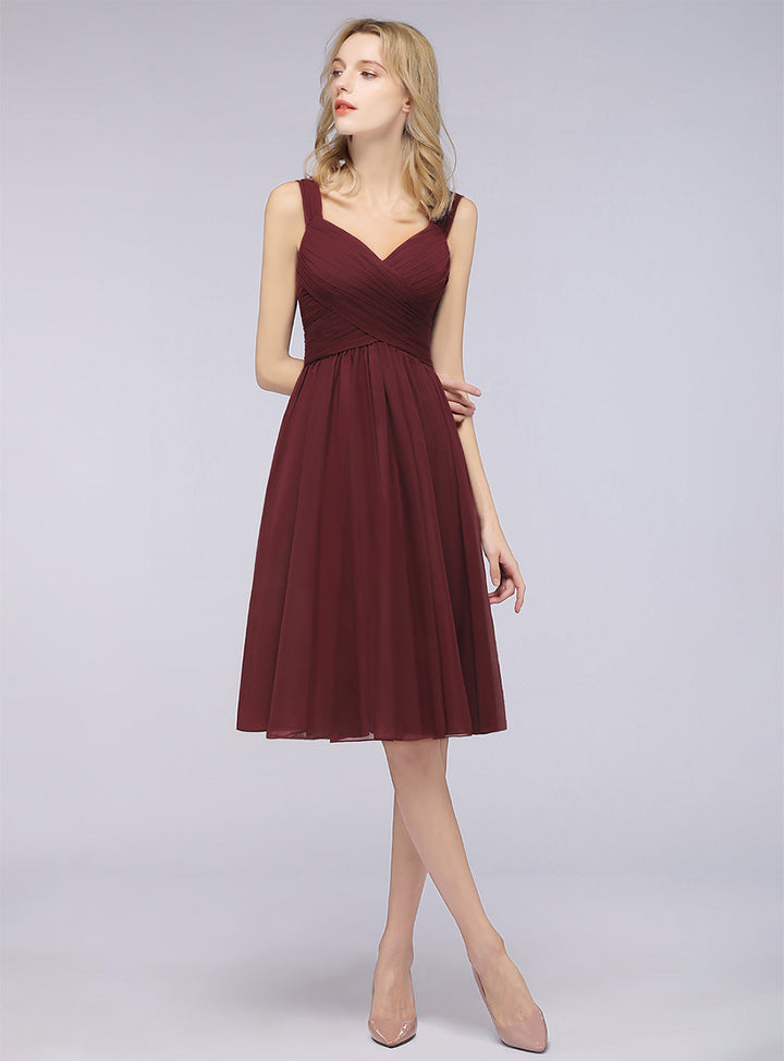 A-line Sweetheart Ruched Chiffon Short Bridesmaid Dress-koscy