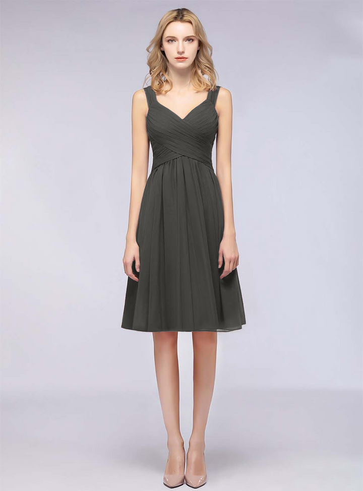 A-line Sweetheart Ruched Chiffon Short Bridesmaid Dress-koscy