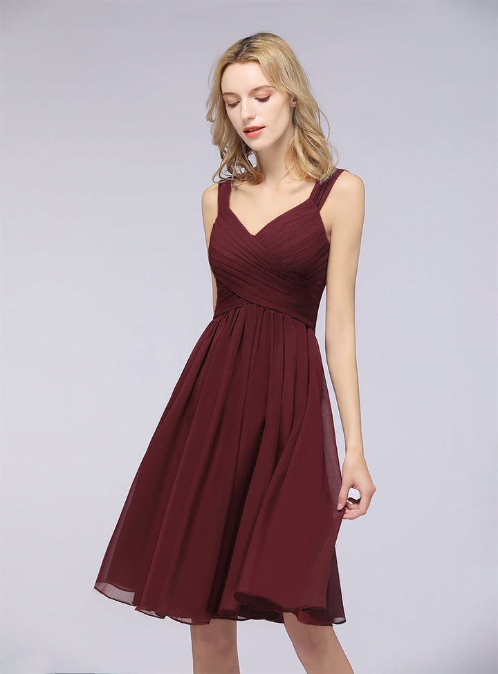 A-line Sweetheart Ruched Chiffon Short Bridesmaid Dress-koscy