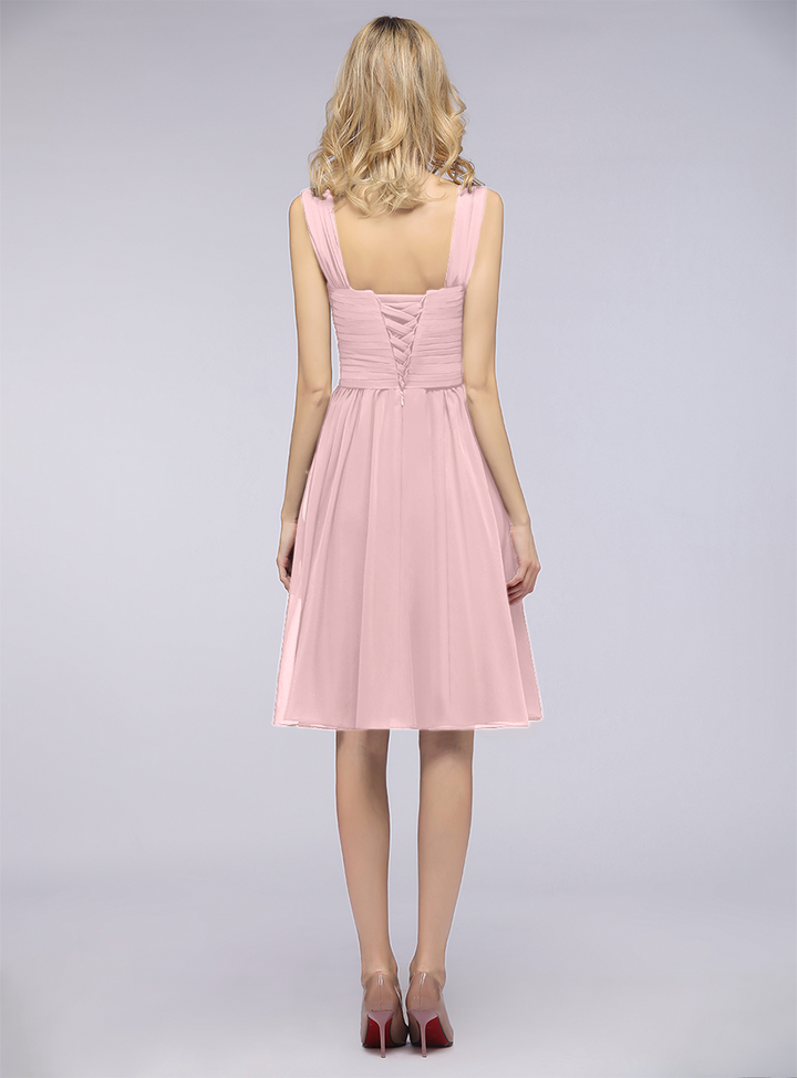 A-line Sweetheart Ruched Chiffon Short Bridesmaid Dress-koscy