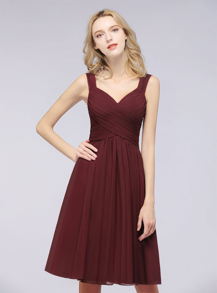 A-line Sweetheart Ruched Chiffon Short Bridesmaid Dress-koscy