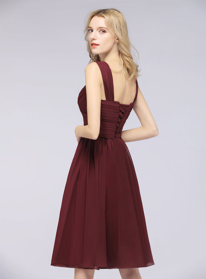 A-line Sweetheart Ruched Chiffon Short Bridesmaid Dress-koscy