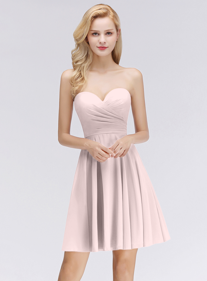 A-line Sweetheart Ruffle Chiffon Short Bridesmaid Dress Pink-koscy