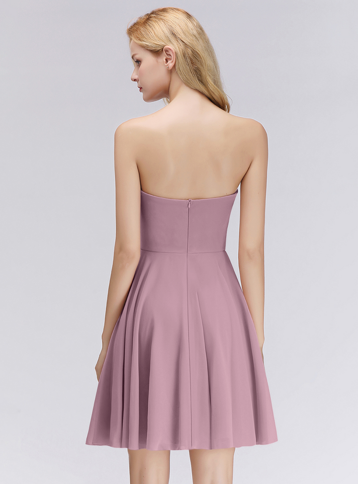 A-line Sweetheart Ruffle Chiffon Short Bridesmaid Dress Pink-koscy