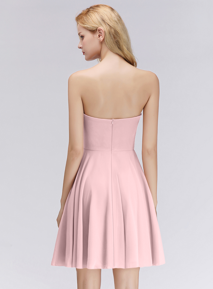 A-line Sweetheart Ruffle Chiffon Short Bridesmaid Dress Pink-koscy