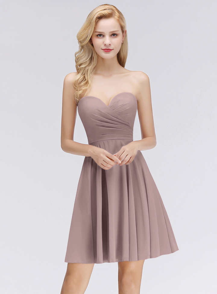 A-line Sweetheart Ruffle Chiffon Short Bridesmaid Dress Pink-koscy