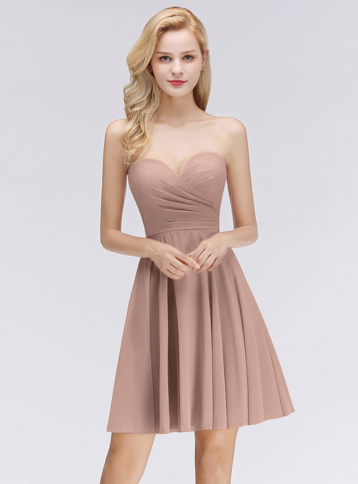 A-line Sweetheart Ruffle Chiffon Short Bridesmaid Dress Pink-koscy