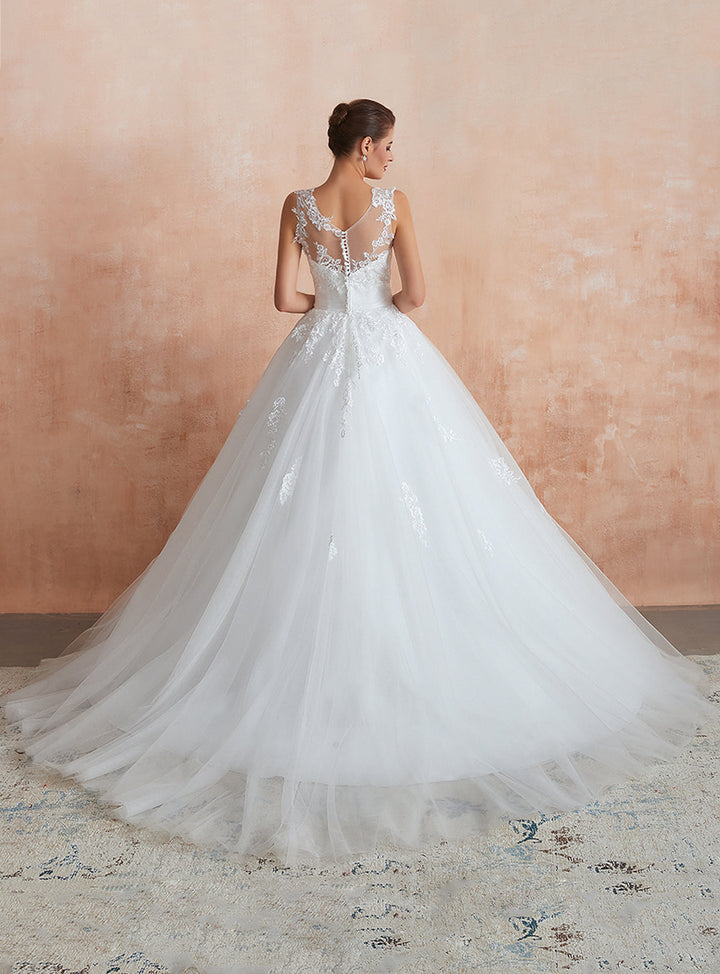 A-line Sweetheart Sleeveless Tulle Cathedral Train Dress-koscy