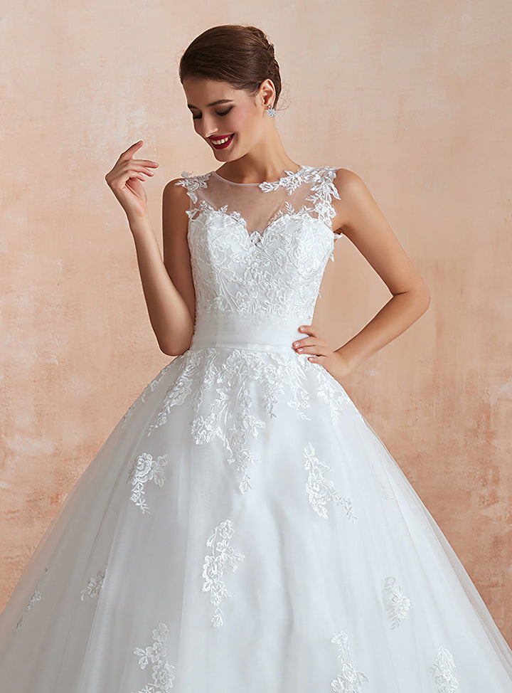 A-line Sweetheart Sleeveless Tulle Cathedral Train Dress-koscy