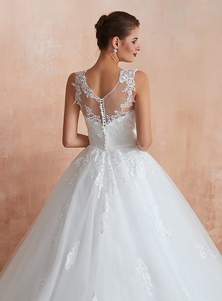 A-line Sweetheart Sleeveless Tulle Cathedral Train Dress-koscy