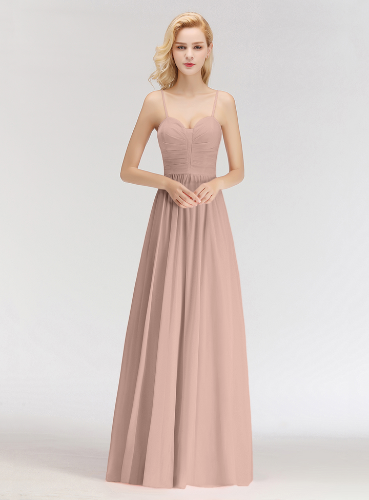 A-line Sweetheart Spaghetti Straps Ruched Chiffon Floor-Length Dress Pink-koscy