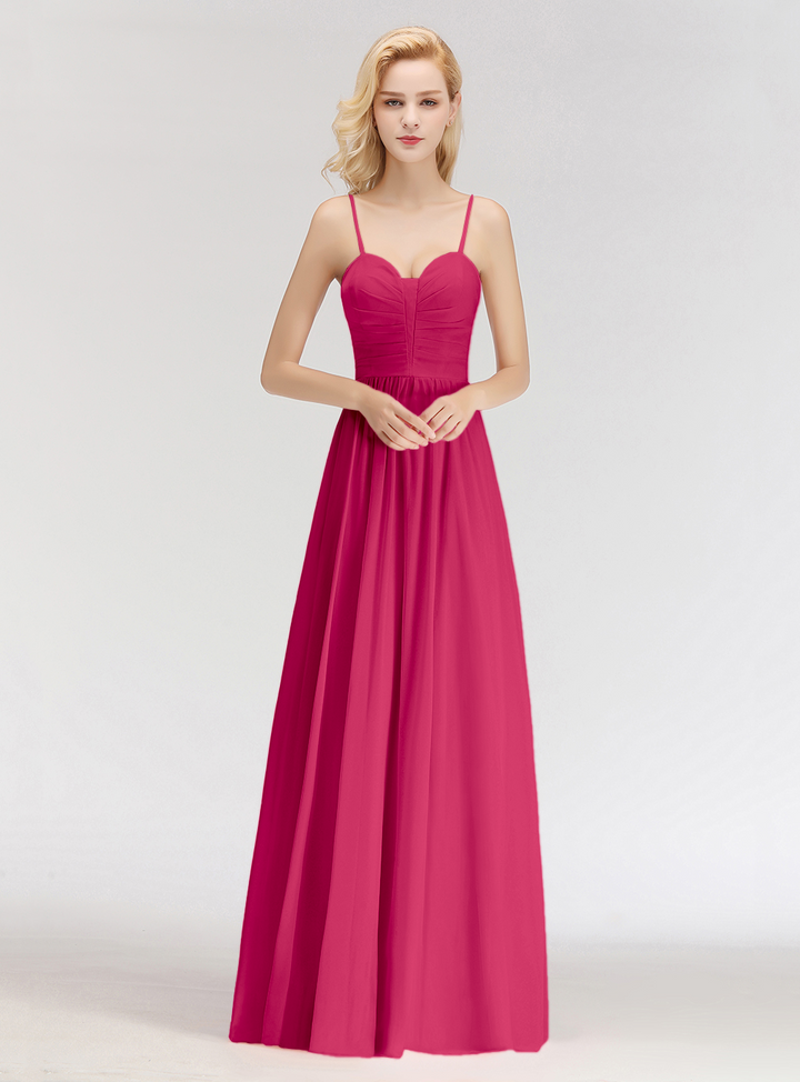 A-line Sweetheart Spaghetti Straps Ruched Chiffon Floor-Length Dress Pink-koscy