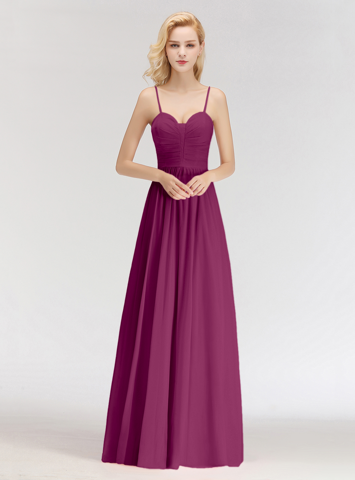 A-line Sweetheart Spaghetti Straps Ruched Chiffon Floor-Length Dress Pink-koscy