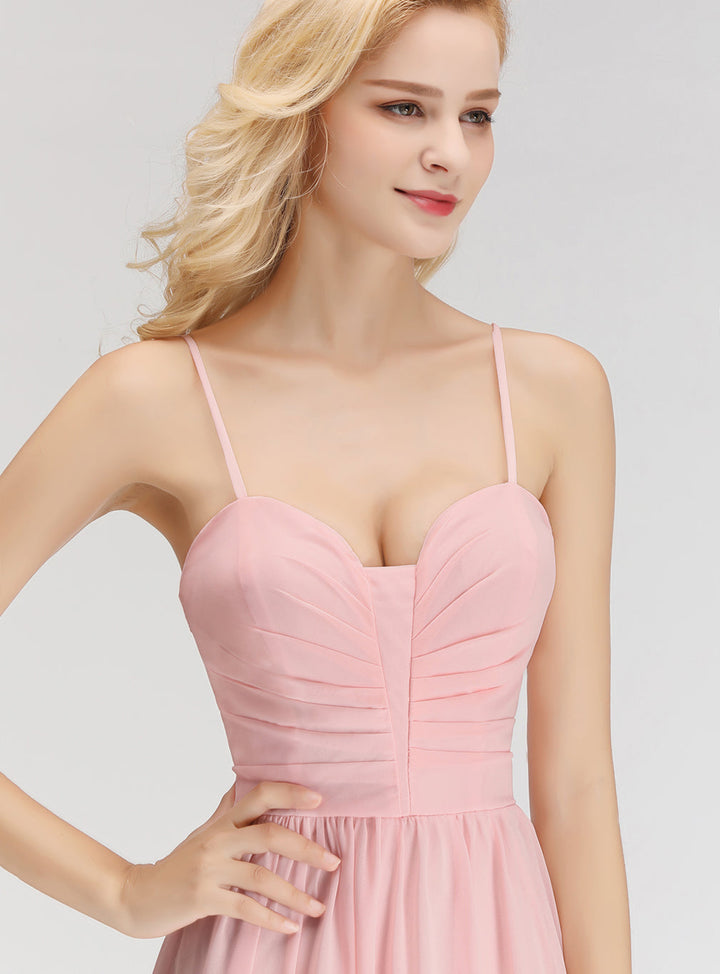 A-line Sweetheart Spaghetti Straps Ruched Chiffon Floor-Length Dress Pink-koscy