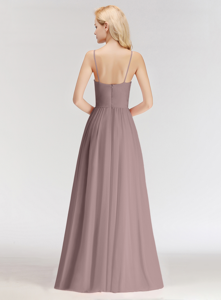 A-line Sweetheart Spaghetti Straps Ruched Chiffon Floor-Length Dress Pink-koscy