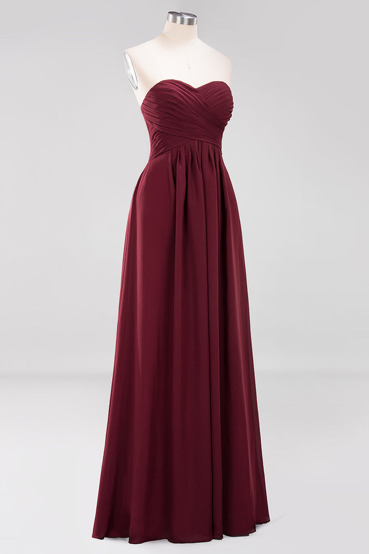 A-line Sweetheart Strapless Chiffon Floor-Length Dress-koscy