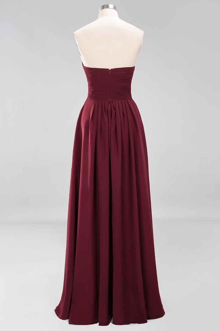 A-line Sweetheart Strapless Chiffon Floor-Length Dress-koscy