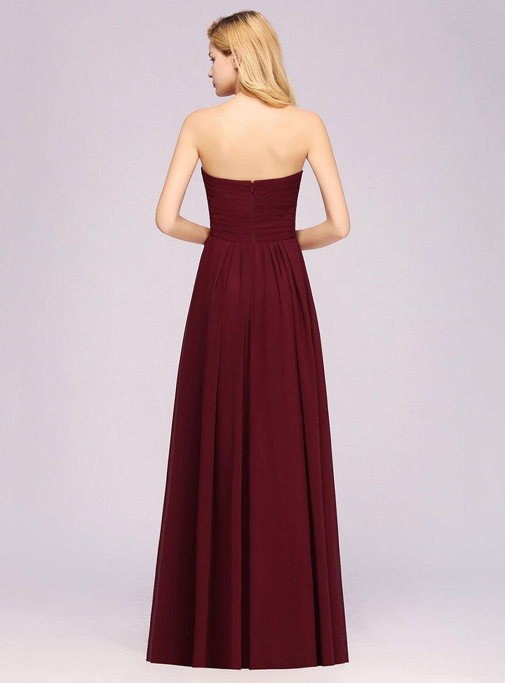 A-line Sweetheart Strapless Chiffon Floor-Length Dress-koscy