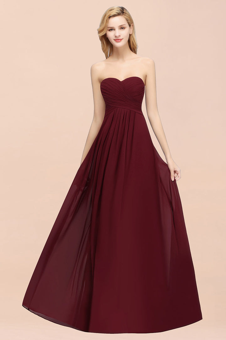 A-line Sweetheart Strapless Chiffon Floor-Length Dress-koscy