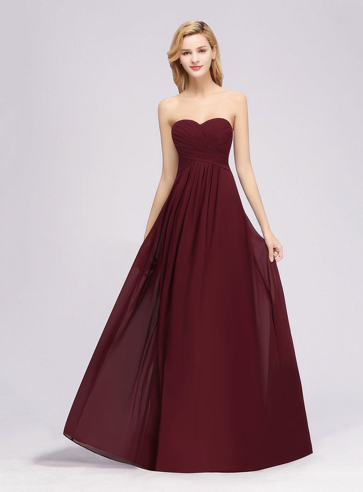 A-line Sweetheart Strapless Chiffon Floor-Length Dress-koscy