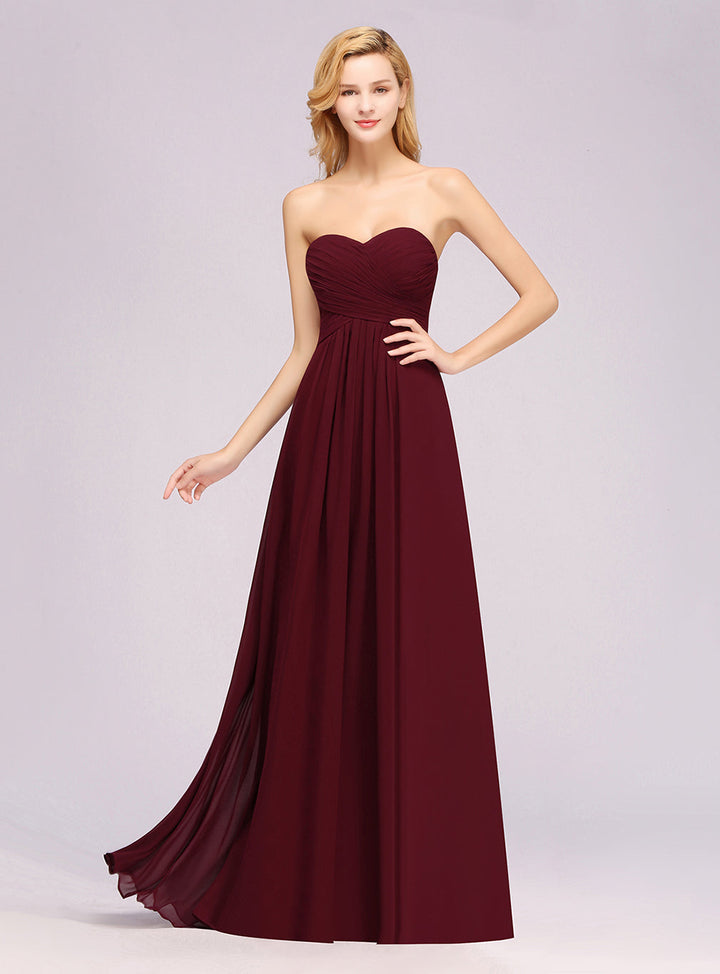 A-line Sweetheart Strapless Chiffon Floor-Length Dress-koscy