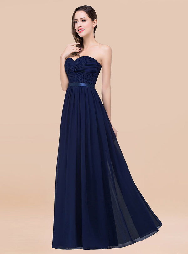 A-line Sweetheart Strapless Chiffon Floor-Length Dress Dark Navy-koscy