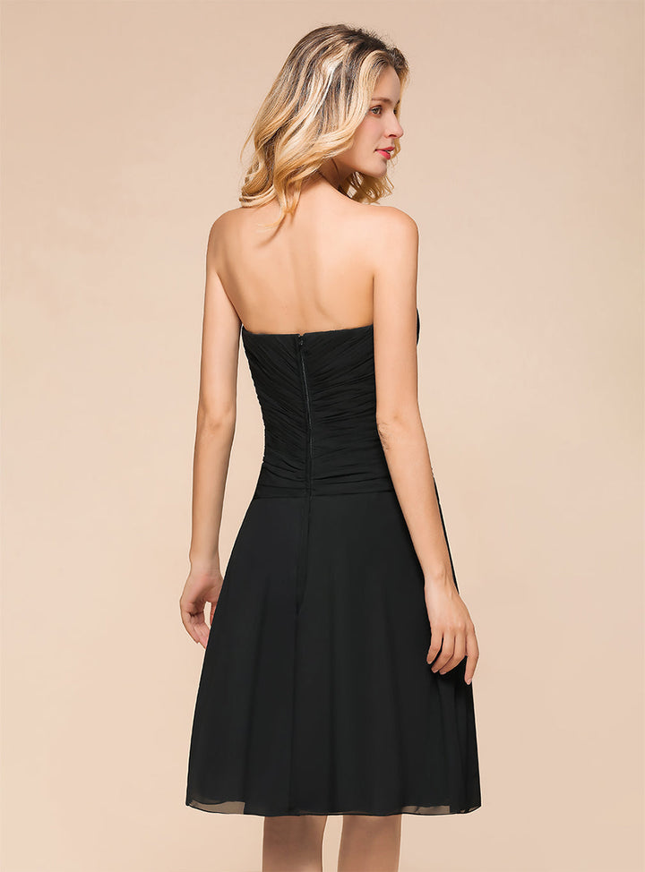 A-line Sweetheart Strapless Chiffon Knee-Length Dress Black-koscy