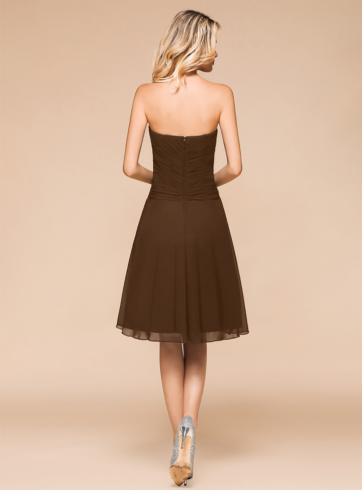 A-line Sweetheart Strapless Chiffon Knee-Length Dress Black-koscy