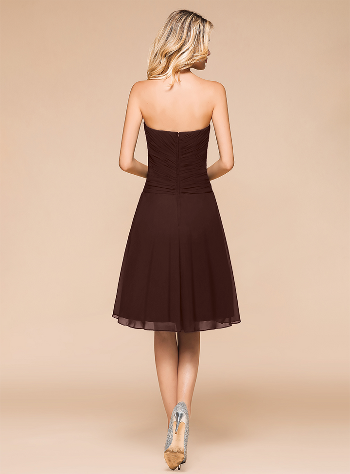 A-line Sweetheart Strapless Chiffon Knee-Length Dress Black-koscy