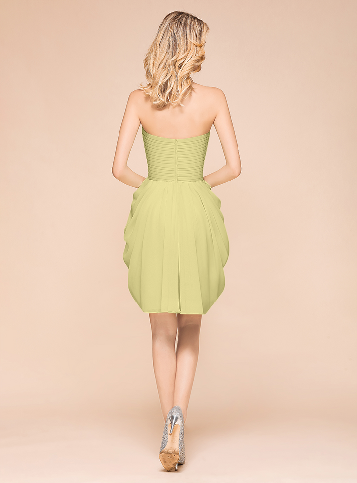 A-line Sweetheart Strapless Ruched Satin Knee-Length Dress Sage-koscy