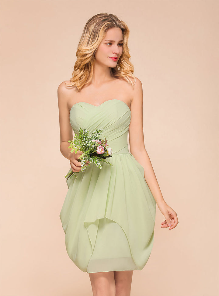 A-line Sweetheart Strapless Ruched Satin Knee-Length Dress Sage-koscy