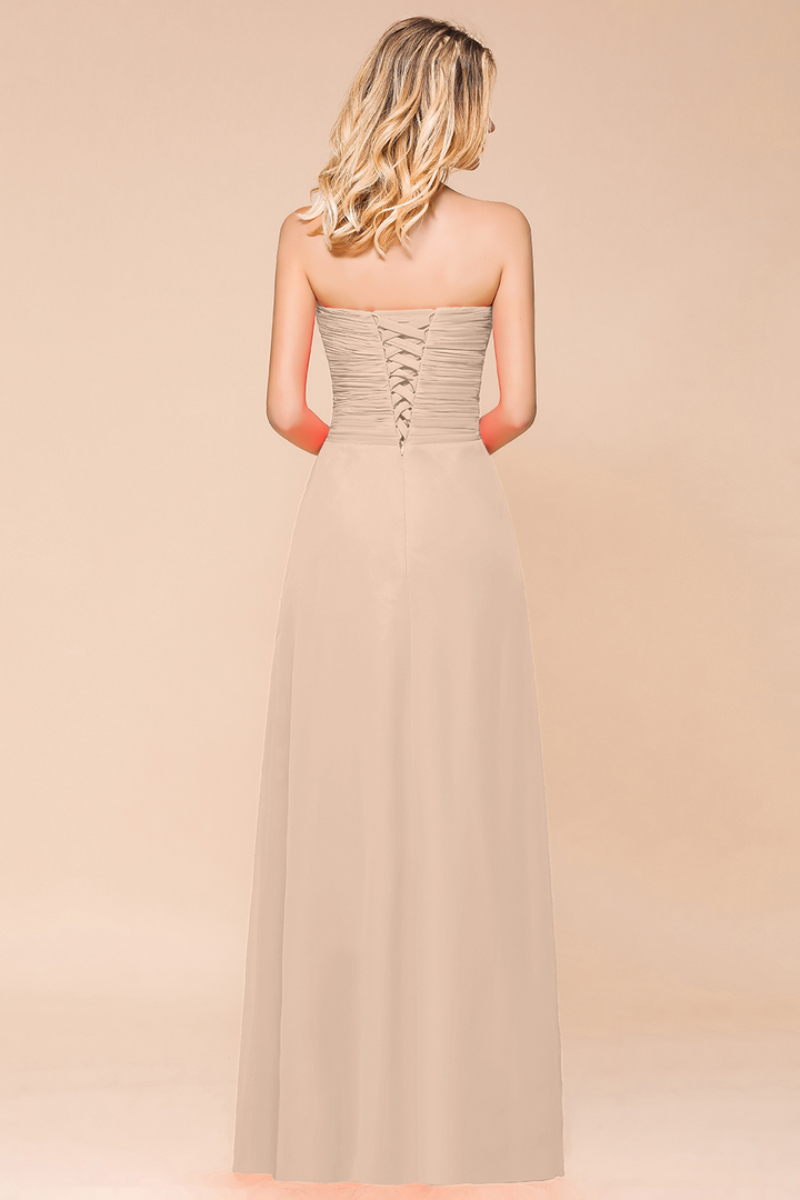 A-Line Sweetheart Strapless Ruffle Chiffon Dress-koscy