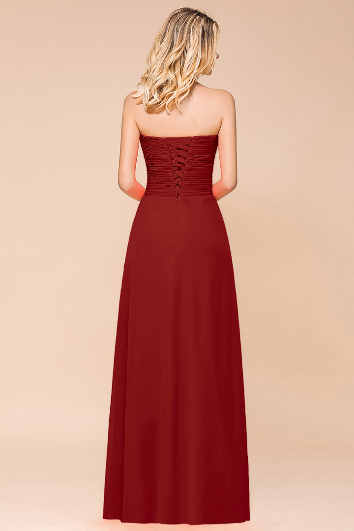 A-Line Sweetheart Strapless Ruffle Chiffon Dress-koscy