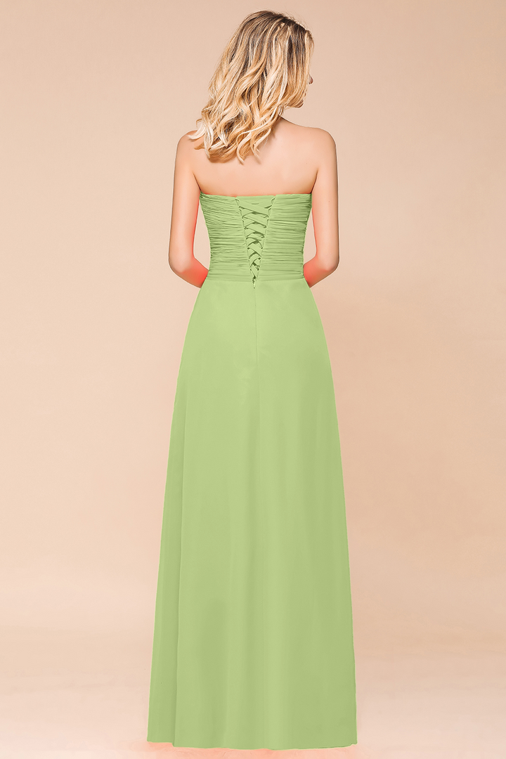 A-Line Sweetheart Strapless Ruffle Chiffon Dress-koscy