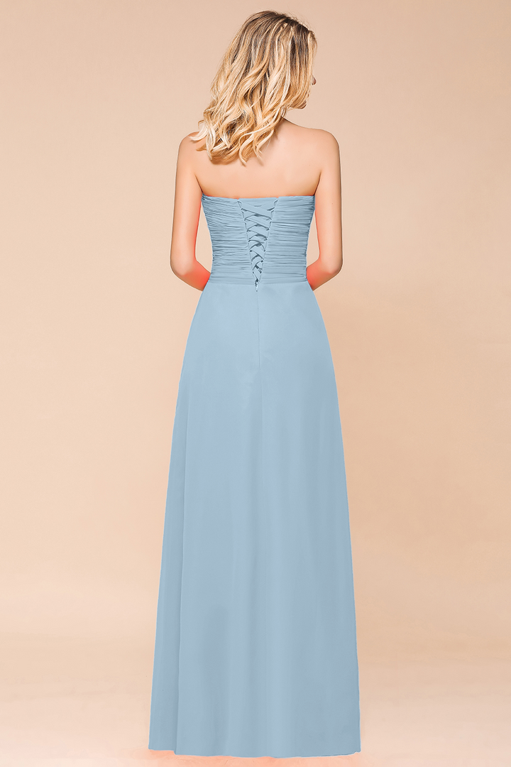 A-Line Sweetheart Strapless Ruffle Chiffon Dress-koscy