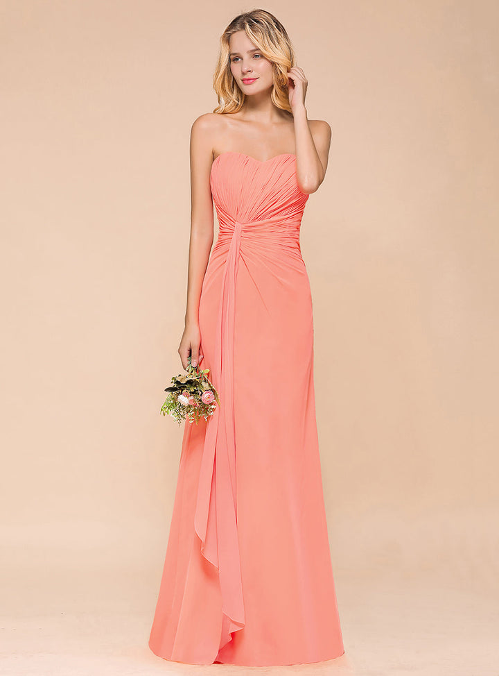 A-Line Sweetheart Strapless Ruffle Chiffon Dress-koscy