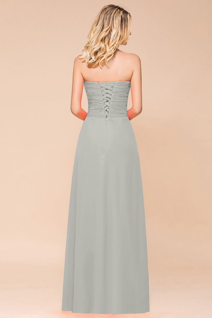 A-Line Sweetheart Strapless Ruffle Chiffon Dress-koscy