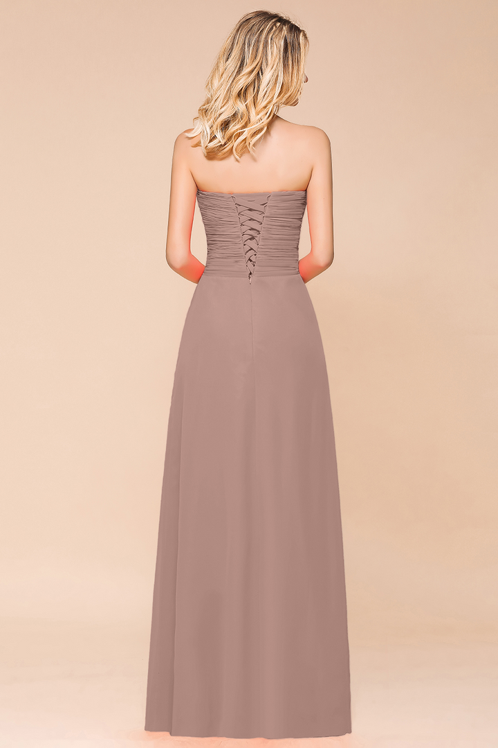 A-Line Sweetheart Strapless Ruffle Chiffon Dress-koscy