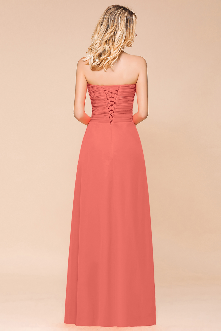 A-Line Sweetheart Strapless Ruffle Chiffon Dress-koscy