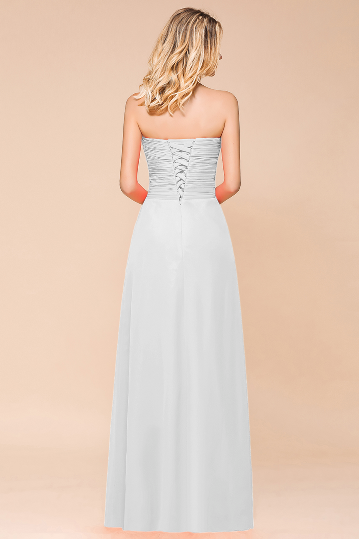 A-Line Sweetheart Strapless Ruffle Chiffon Dress-koscy