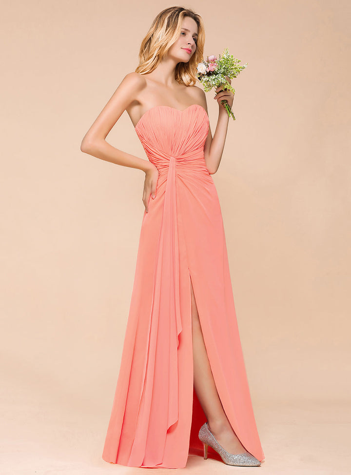 A-Line Sweetheart Strapless Ruffle Chiffon Dress-koscy