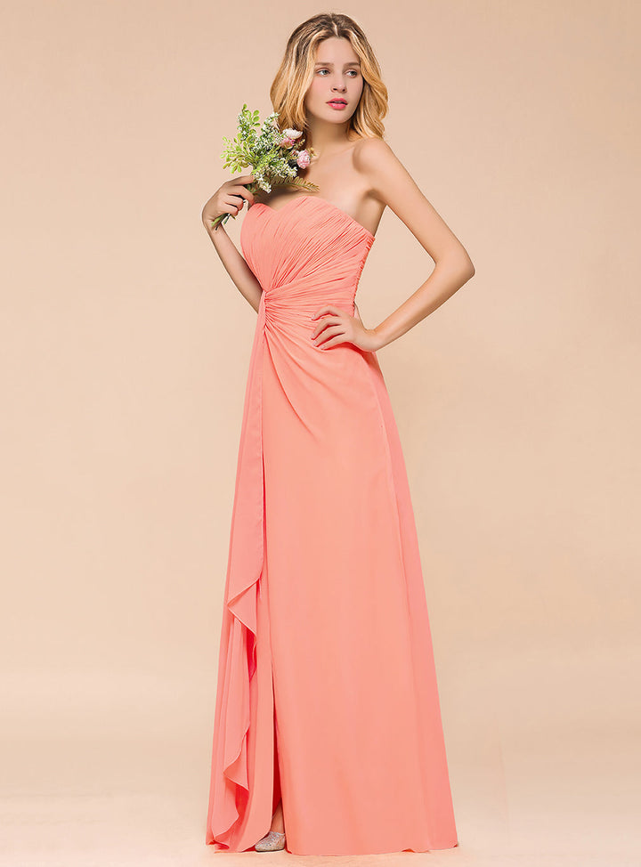 A-Line Sweetheart Strapless Ruffle Chiffon Dress-koscy