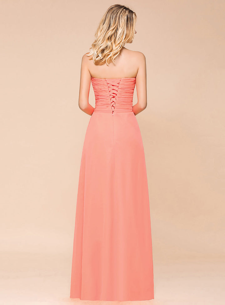 A-Line Sweetheart Strapless Ruffle Chiffon Dress-koscy