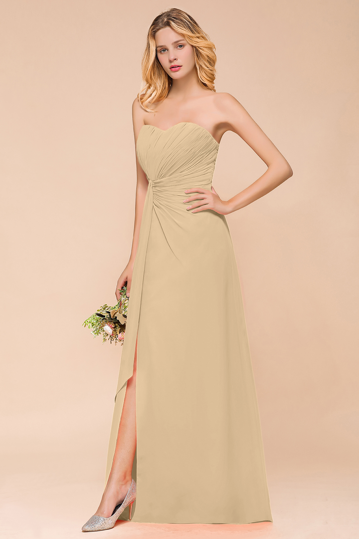 A-Line Sweetheart Strapless Ruffle Chiffon Dress-koscy