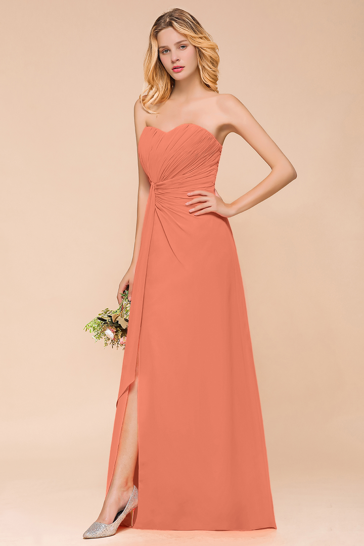 A-Line Sweetheart Strapless Ruffle Chiffon Dress-koscy