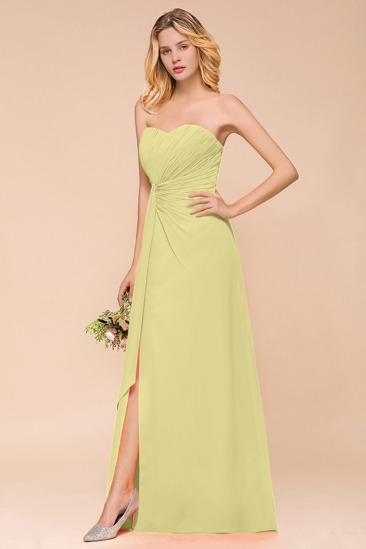 A-Line Sweetheart Strapless Ruffle Chiffon Dress-koscy