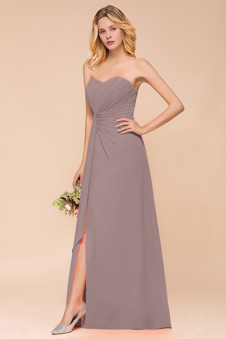 A-Line Sweetheart Strapless Ruffle Chiffon Dress-koscy