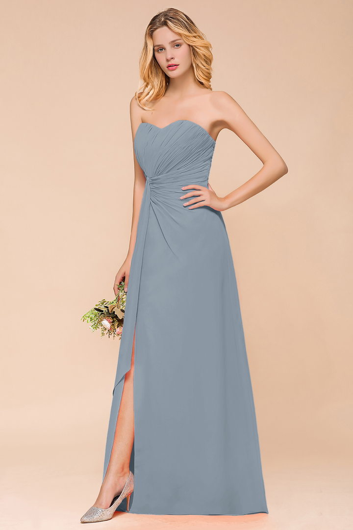 A-Line Sweetheart Strapless Ruffle Chiffon Dress-koscy