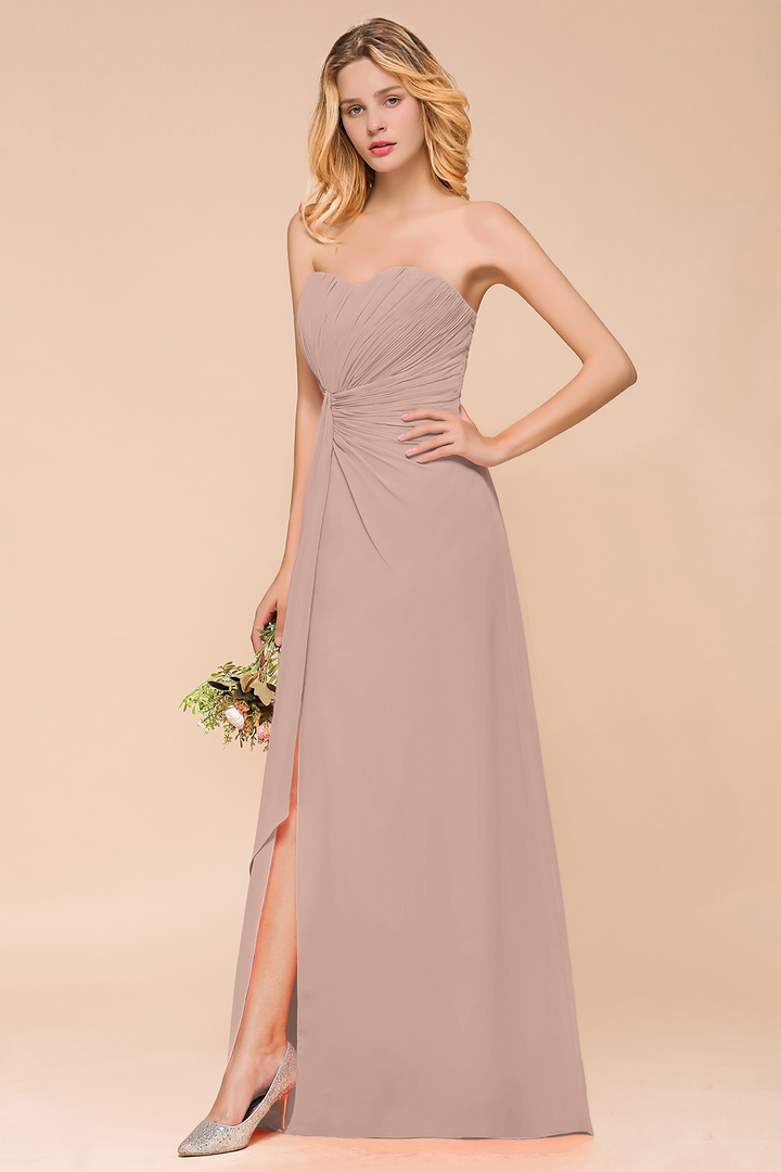 A-Line Sweetheart Strapless Ruffle Chiffon Dress-koscy