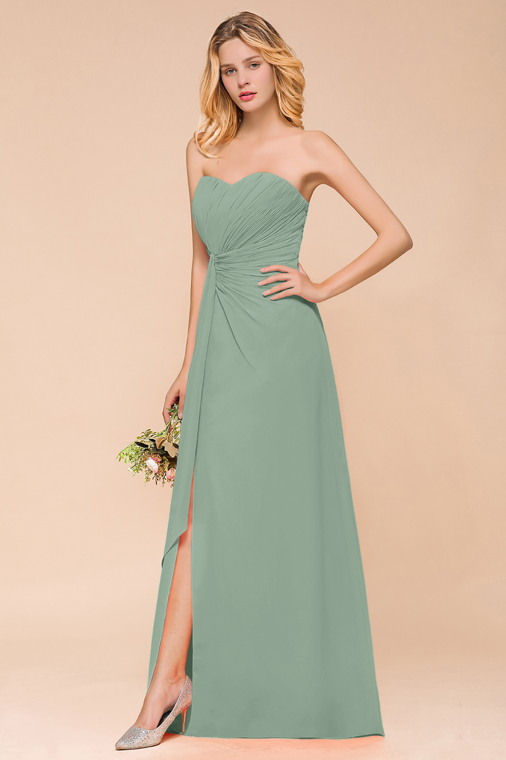 A-Line Sweetheart Strapless Ruffle Chiffon Dress-koscy